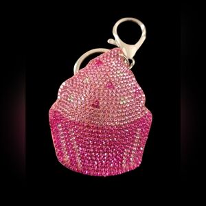 Pink Rhinestone Cupcake Bag Charm Keychain